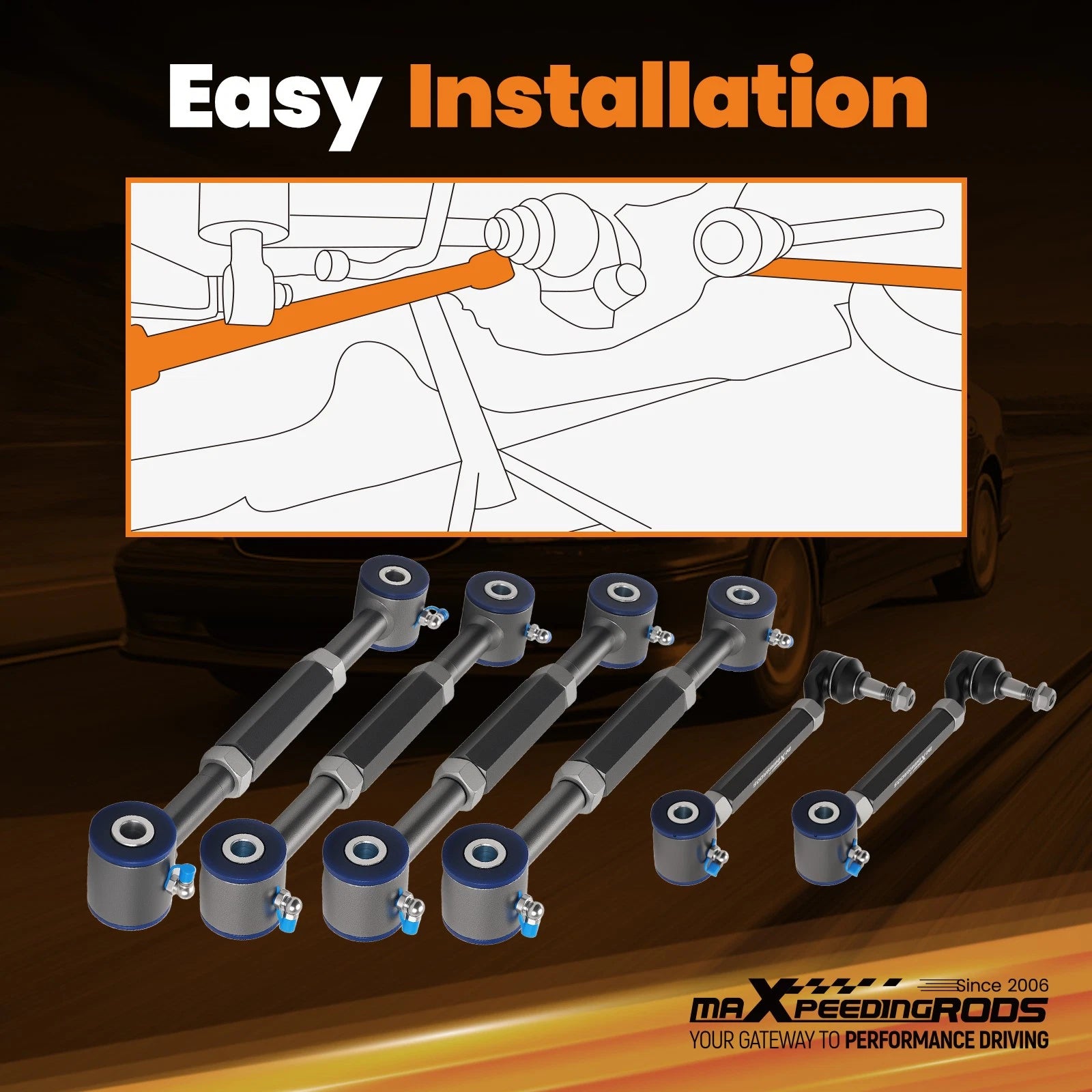 6x Adjustable Rear Upper Lower Camber Toe Arms Kit for Honda Accord (1998–2002)