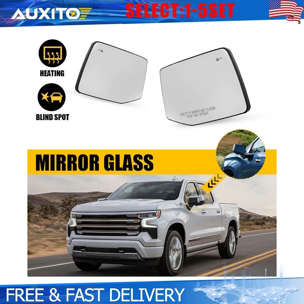 Heated Blind Spot Mirror Glass Set for Silverado Sierra 1500 (2019–2024)