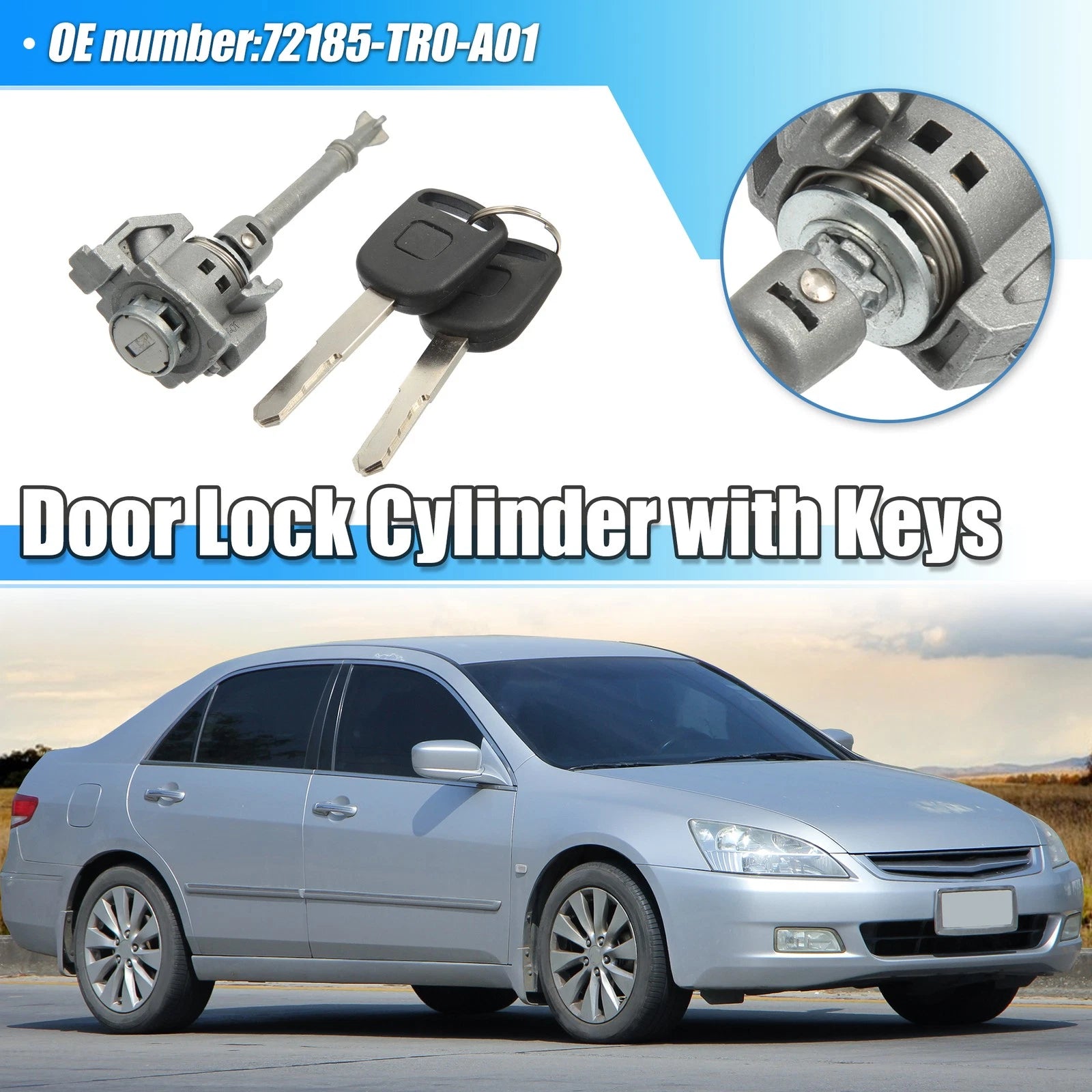 Set of 2 Drive Door Lock Cylinder Kit w/ 2 Keys 72185-TR0-A01 for Honda Civic (2012–2015)