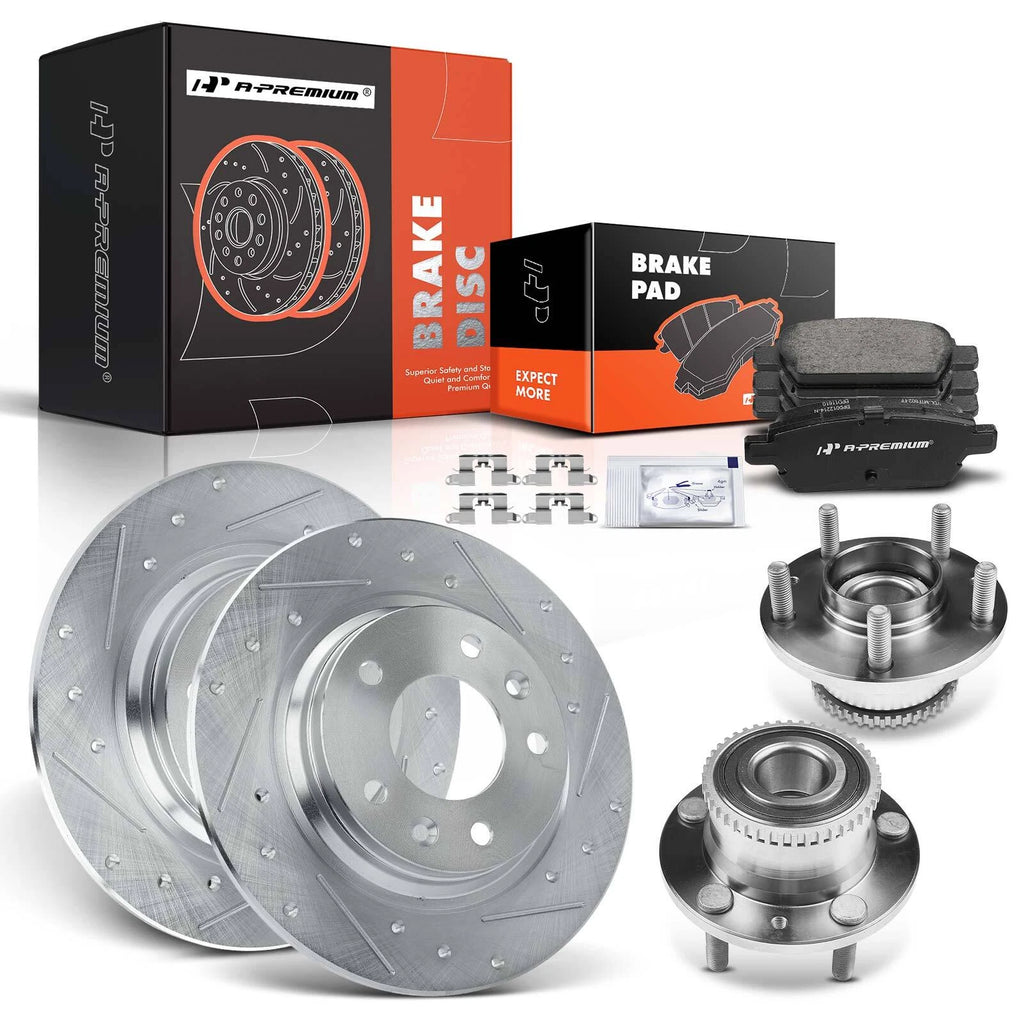 Set of 8 Rear Drilled Brake Rotors and Pads for Ford Lincoln