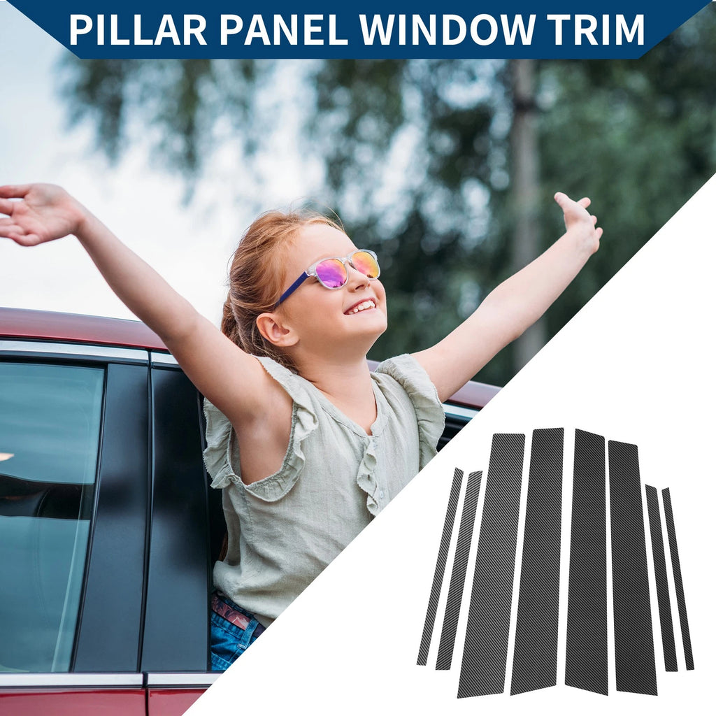 8 Pcs Window Trim Cover for Toyota RAV4 (2013–2018) Black Carbon Fiber