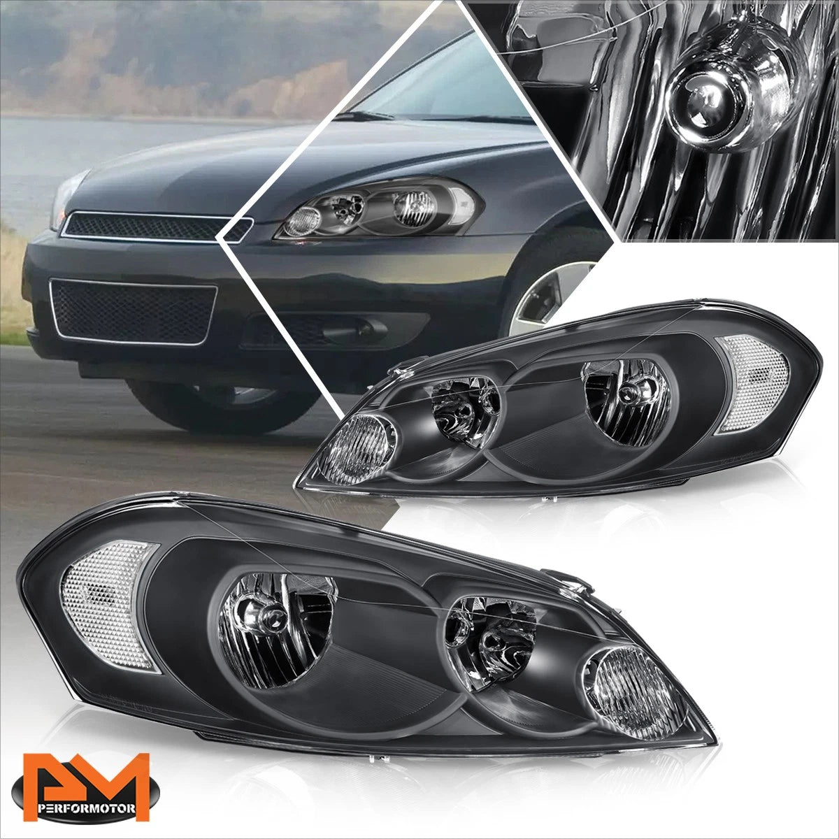 Headlights for Chevy Impala LTD Monte Carlo (2006–2016) Black Housing Clear Lens