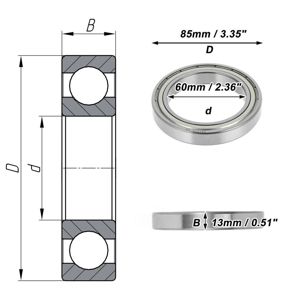 Deep Groove Ball Bearing 6912ZZ for Scooter Skateboard (60x85x13mm)
