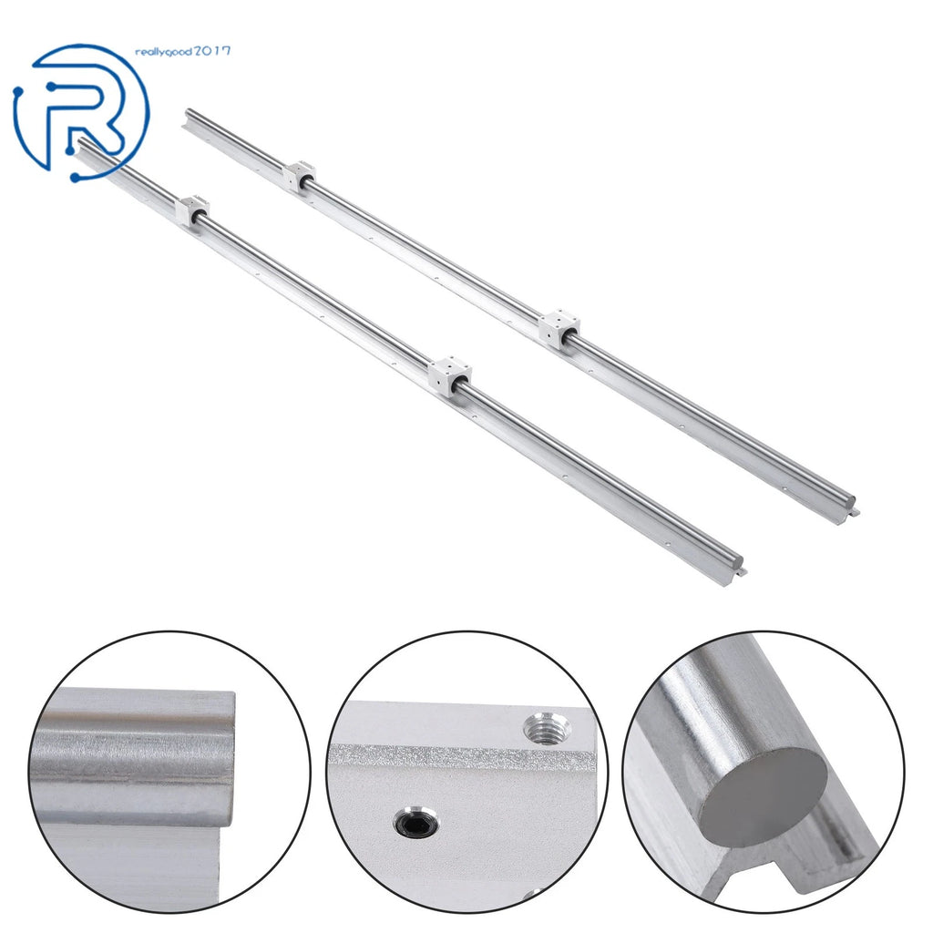 Set of 2 Linear Shaft Rails with 4 Square Type Bearings for Universal Use