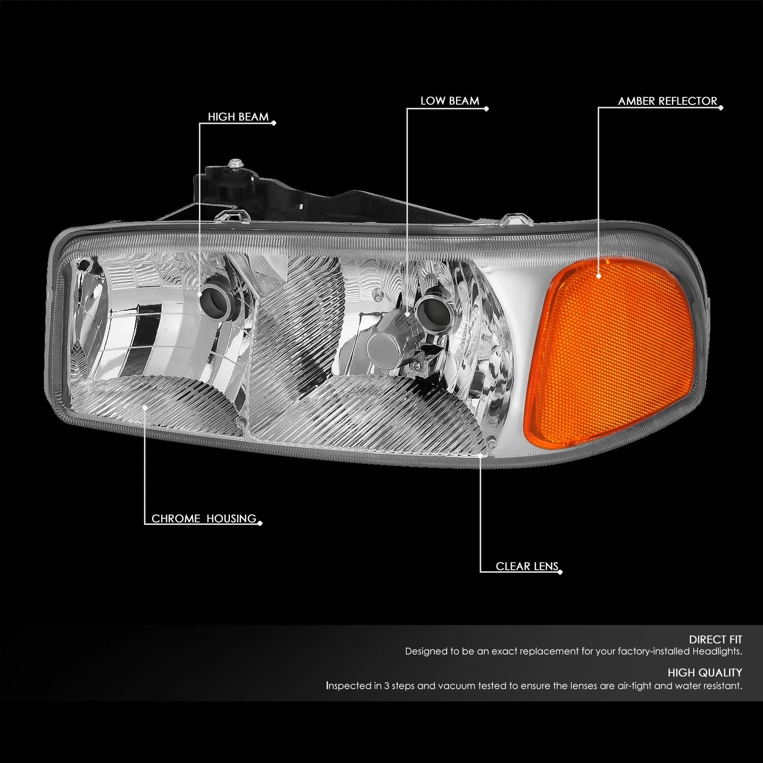 Chrome Headlight & Bumper Amber Corner Smoked LED Fog Light Kit for Sierra Yukon (1999–2006)