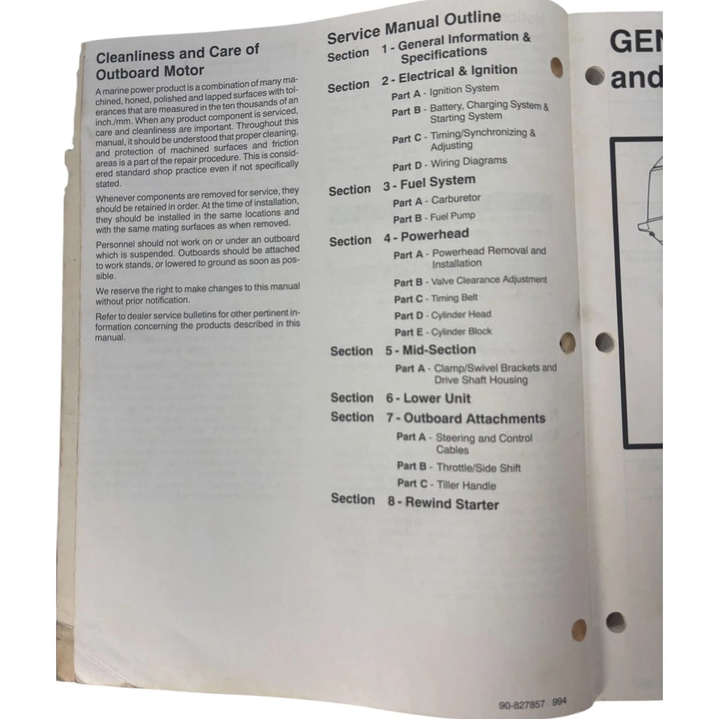 Service Manual for Mercury/Mariner Outboards 90-827857 (1994)