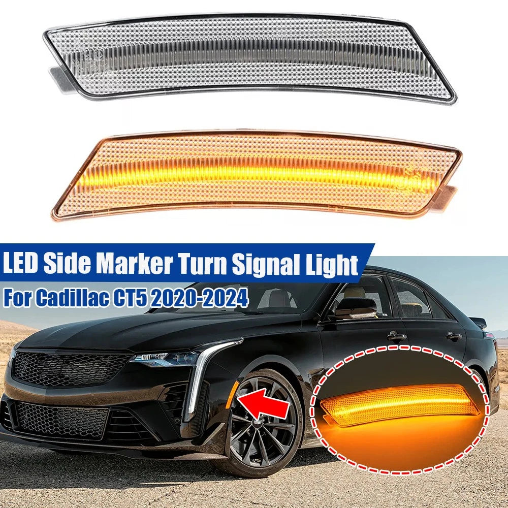 Clear Lens Amber LED Side Marker Lights for Cadillac CT5 (2020–2024)
