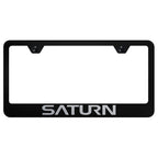 Laser Etched on Black License Plate Frame - Officially Licensed for Saturn