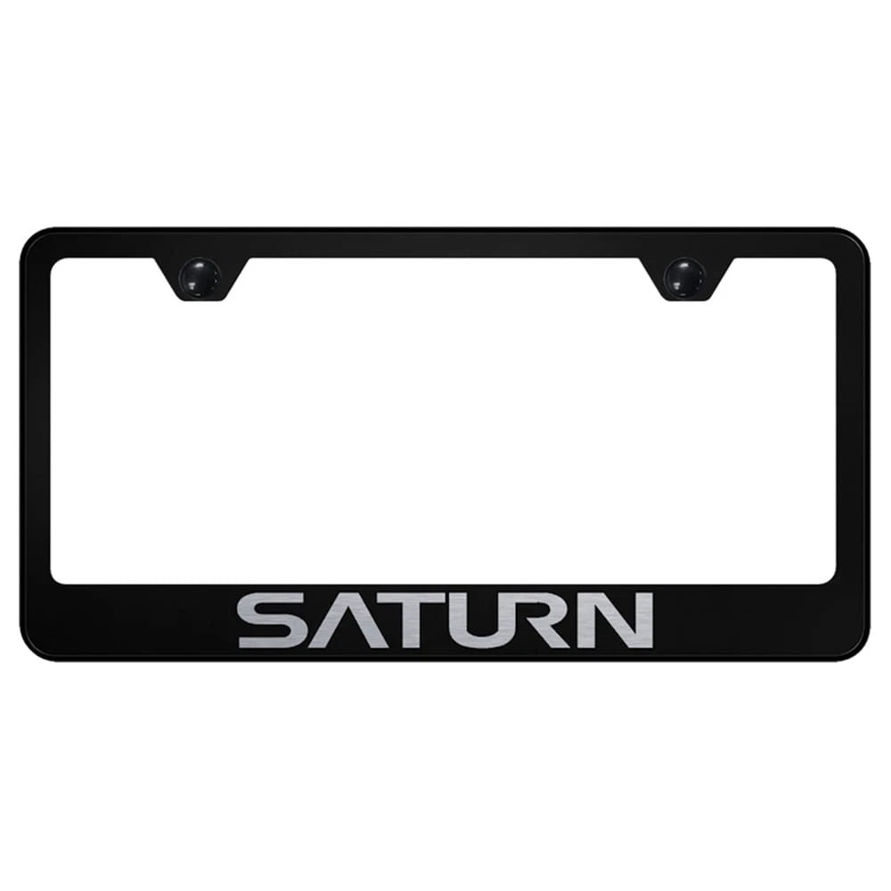 Laser Etched on Black License Plate Frame - Officially Licensed for Saturn