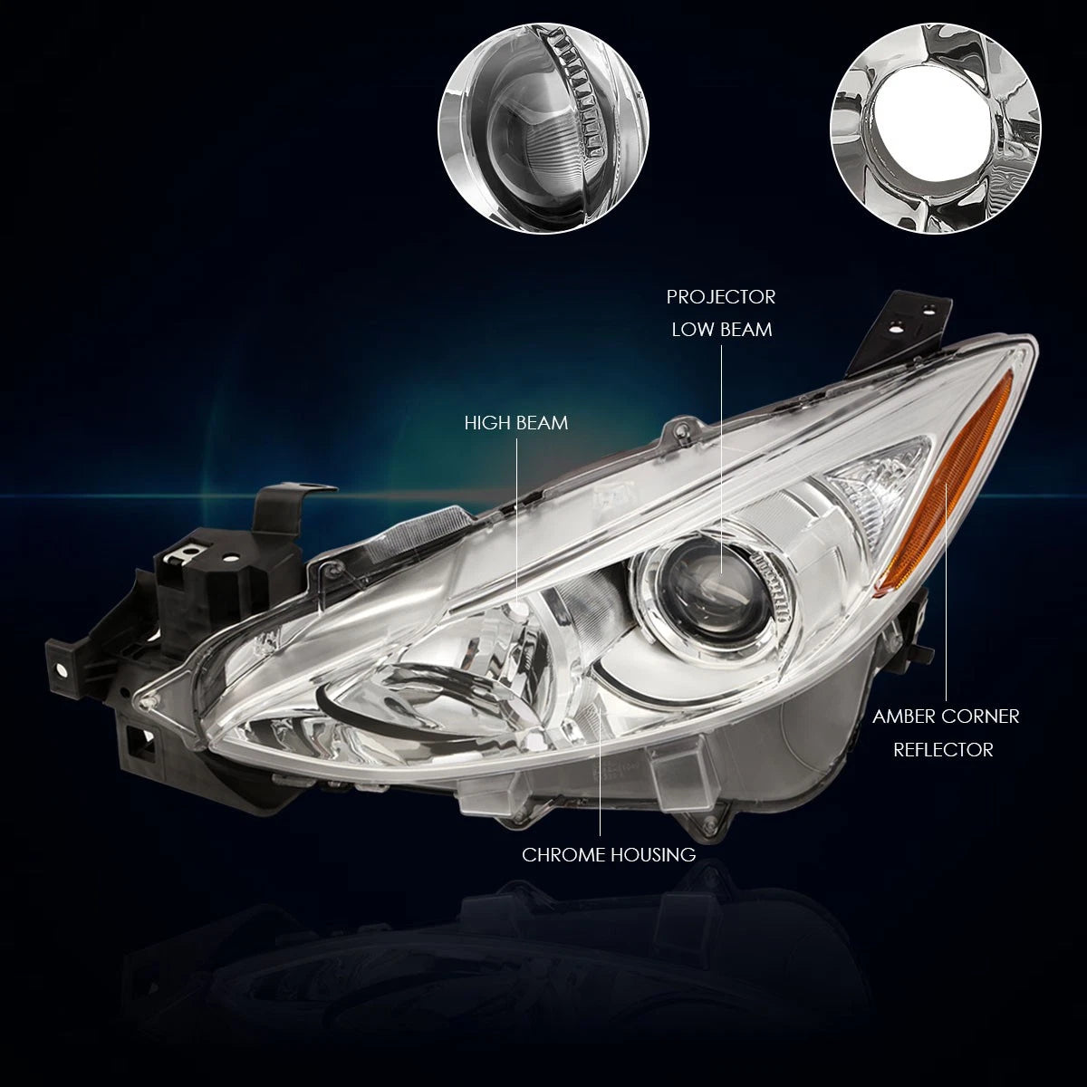 Projector Headlight for Mazda 3 (2014–2016) OE Replacement Chrome Housing