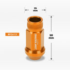 Set of 20 M12X1.5 Orange JDM Open End Cone Hex Wheel Lug Nuts + 25mm Extension