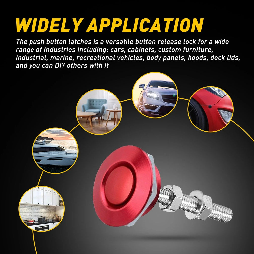 2X Push Button Quick Hood Bonnet Pins Lock Kit for Universal Vehicles