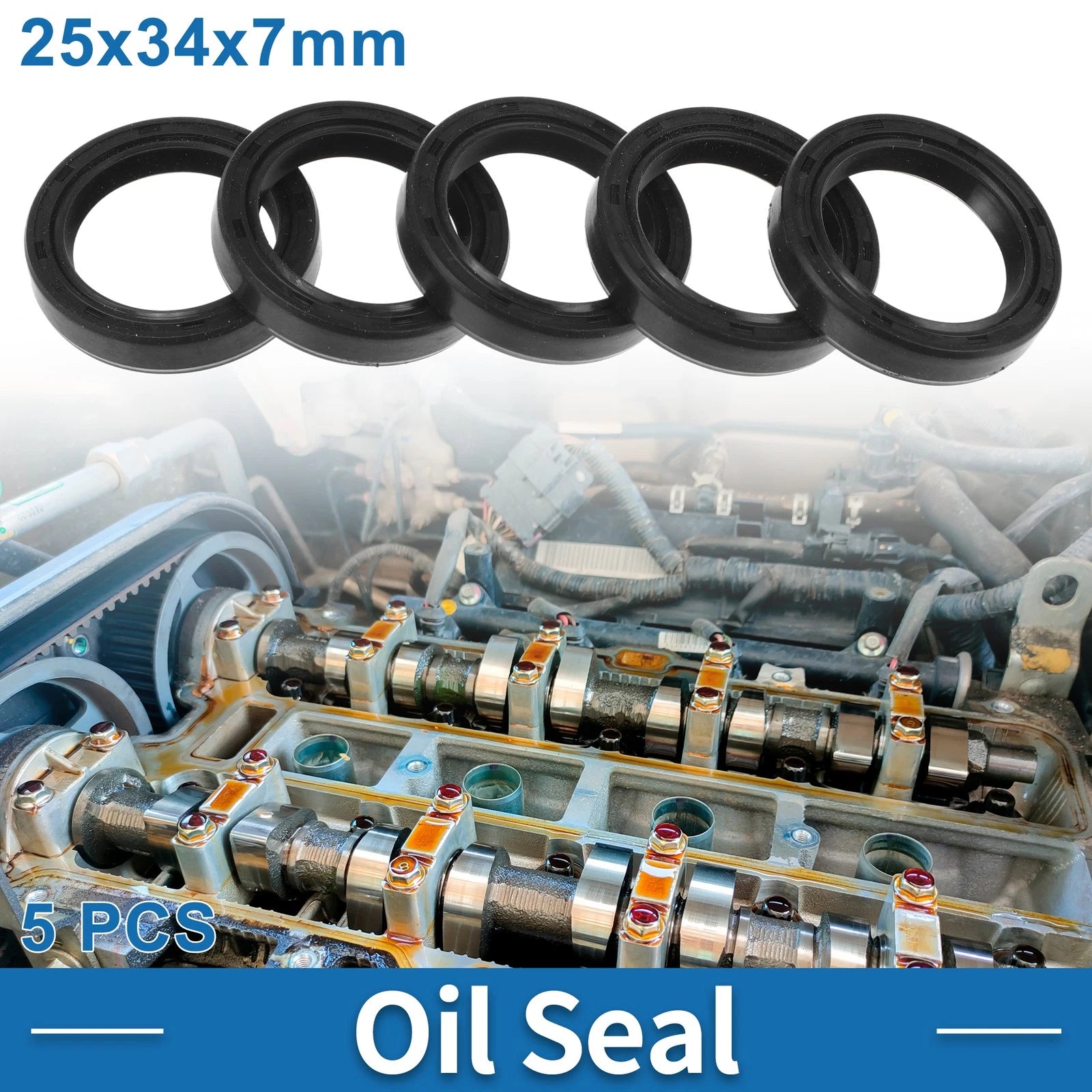 Set of 5 Oil Seal Rotary Shaft Seal for Various Models (25x34x7mm)