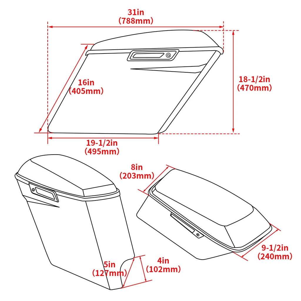 Stretched Saddlebags & Latch Hinge Lock Kit for Harley Road Glide (2014-2023)