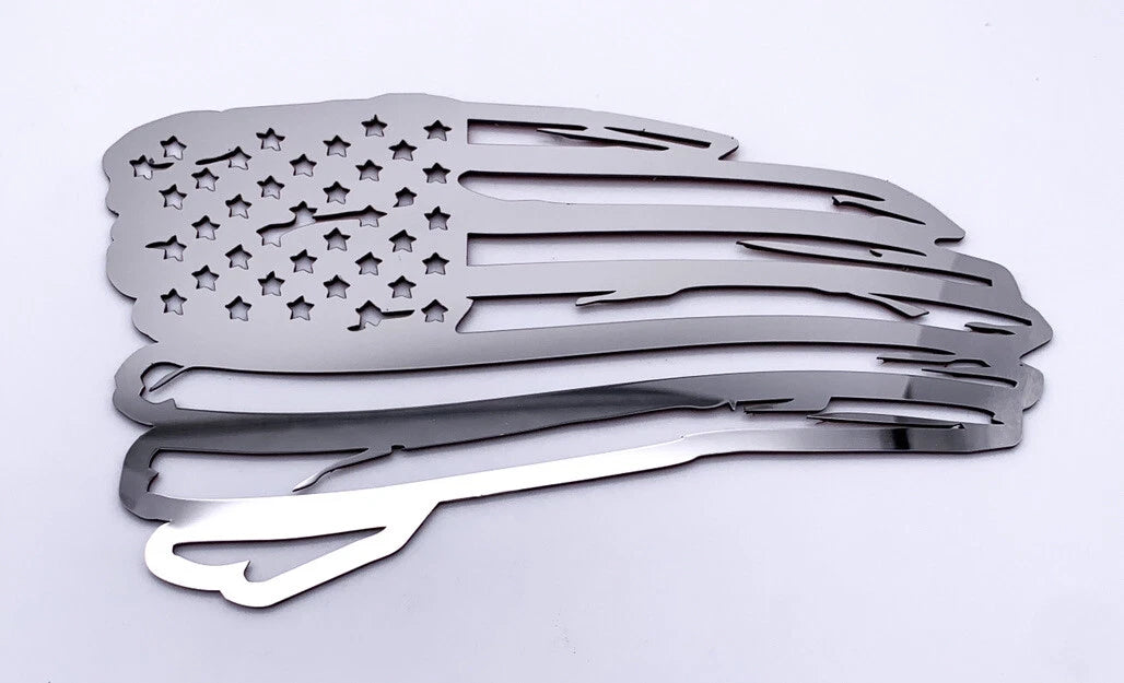 Distressed American Flag Emblem Decal Polished Stainless Steel for Jeep (2007–2018)