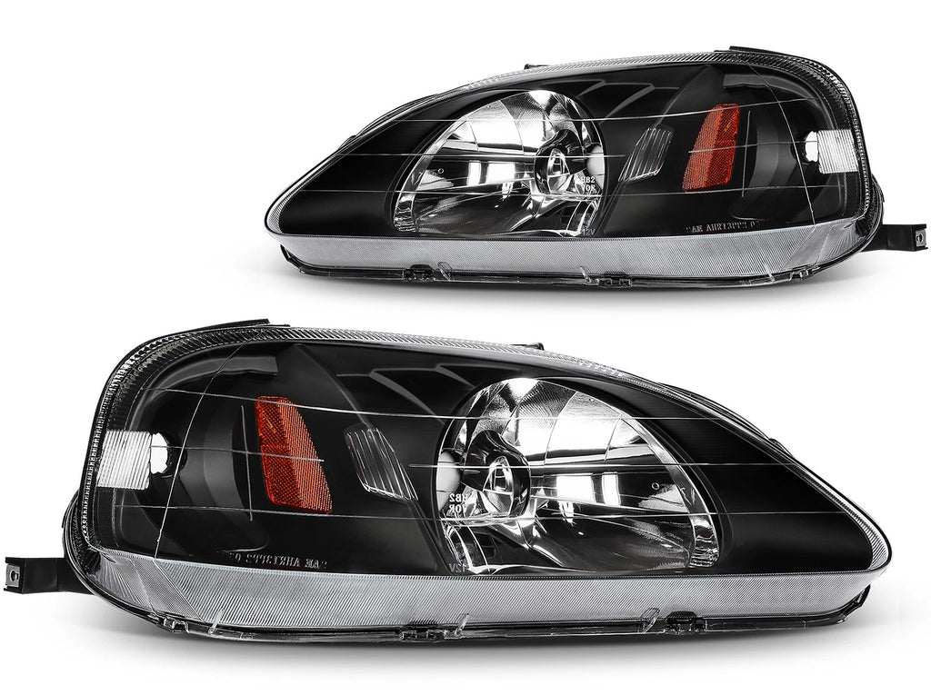 Headlight Assembly for Honda Civic (1999–2000) Black Light Pair