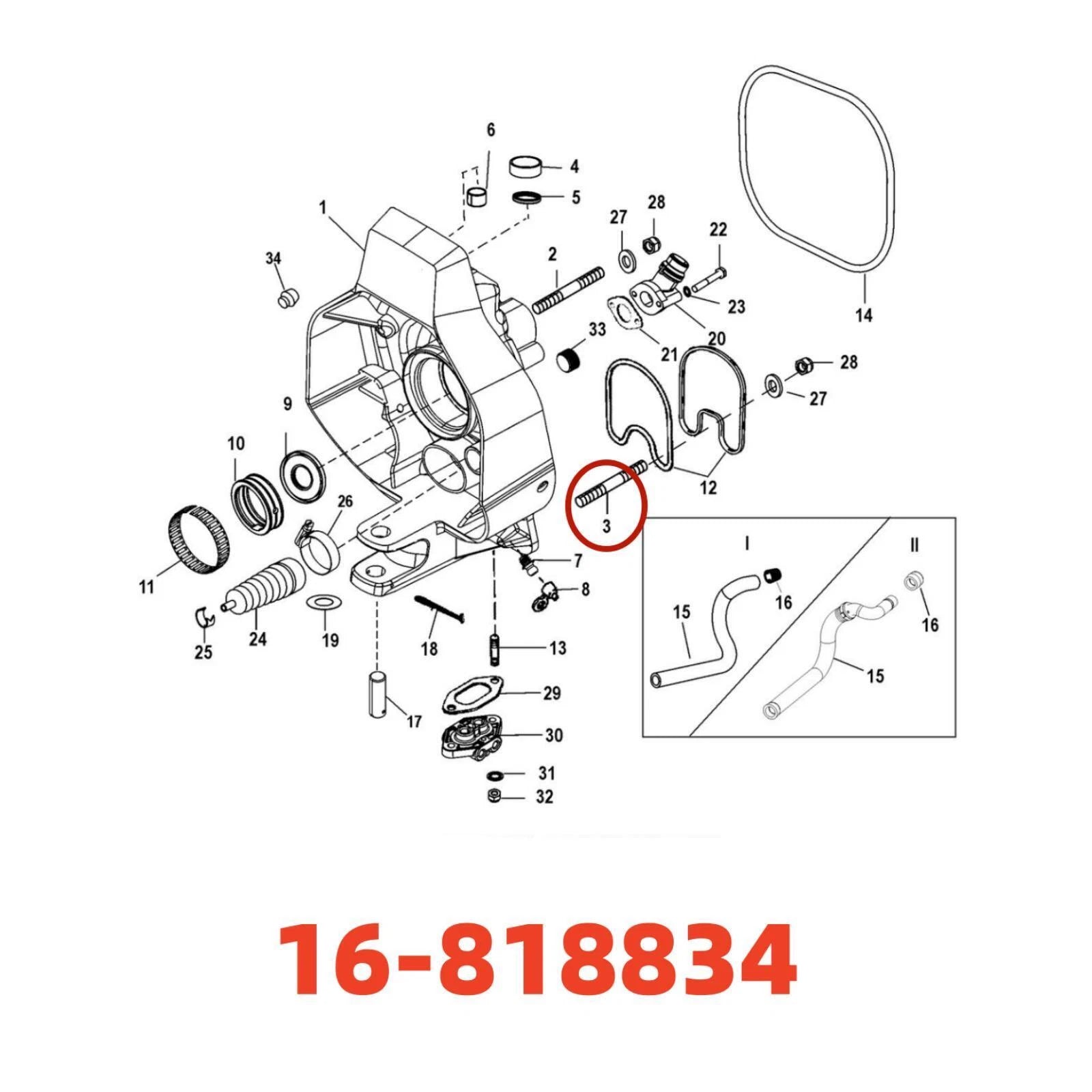 Stainless Steel Stud (.437-20 x 4.250) for Mercury Marine Mercruiser (16-866563)
