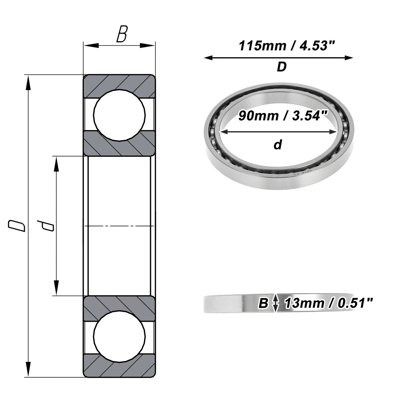 Deep Groove Ball Bearing 6818 for Scooter Skateboard (90x115x13mm)