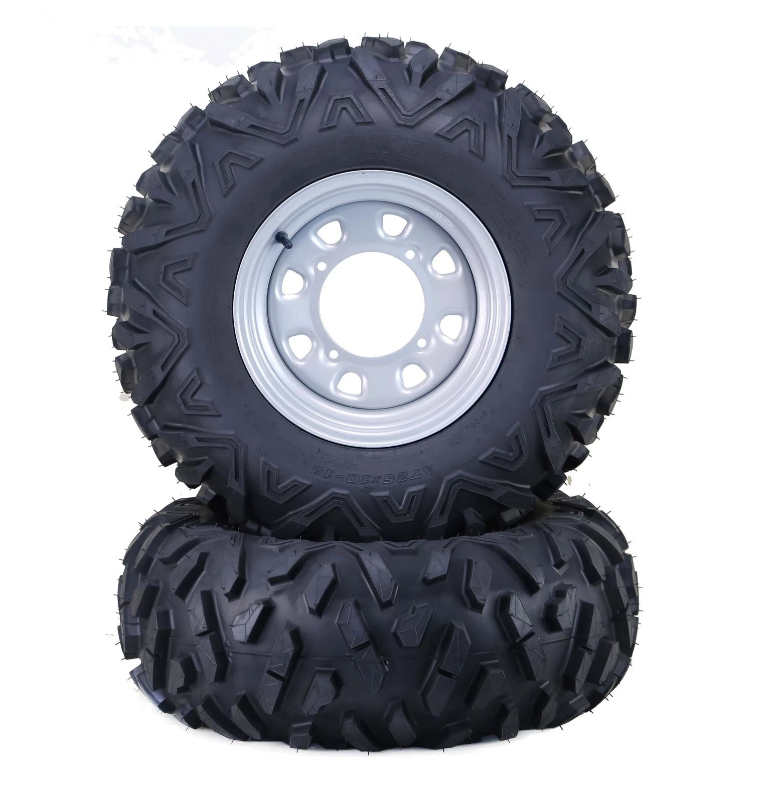 Set of 2 WANDA ATV Tires + Wheels 25x10-12 6-Ply P3501 4-156/4+3 Silver