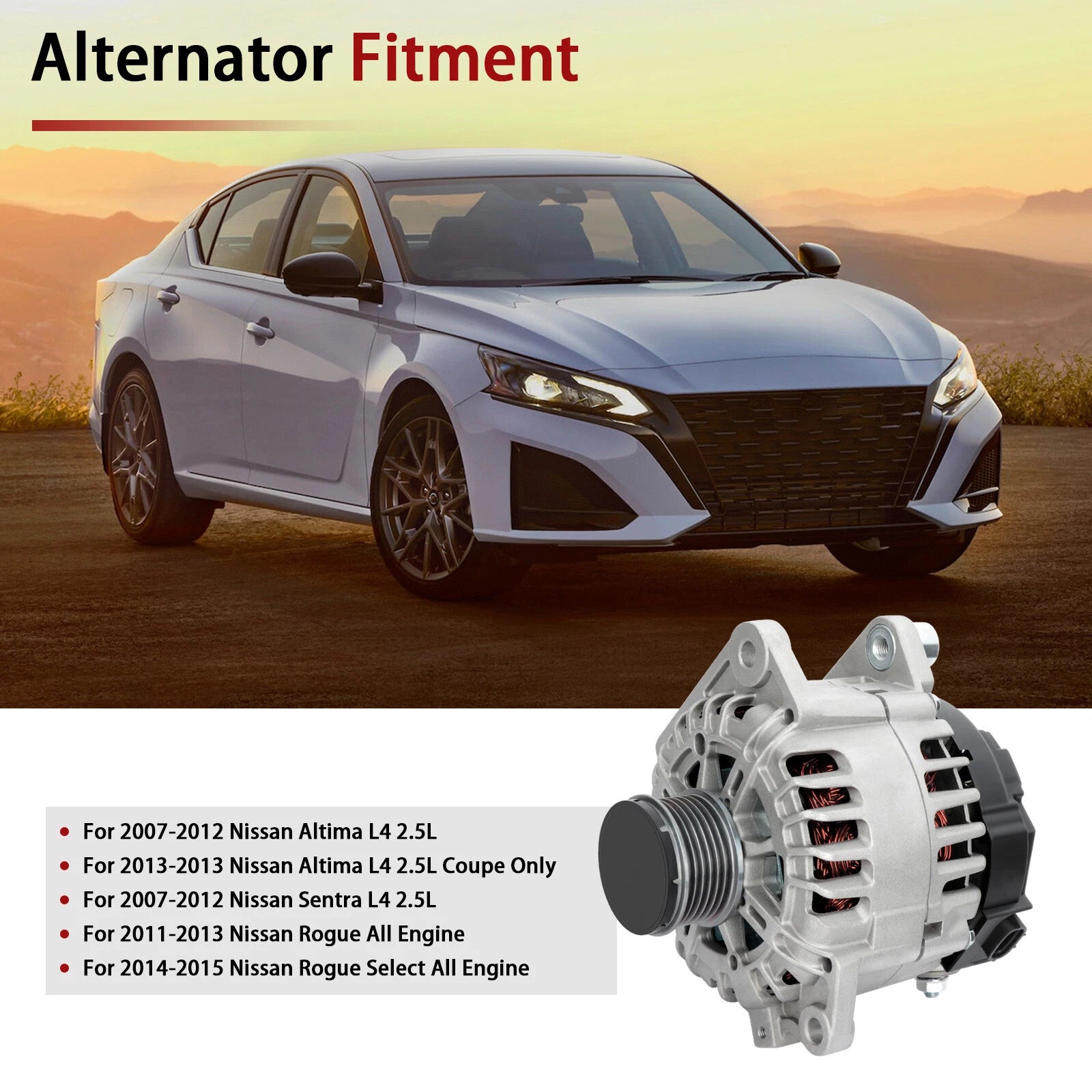 Alternator for Nissan Altima Sentra Rogue (2007–2009) 2.5L 110Amp