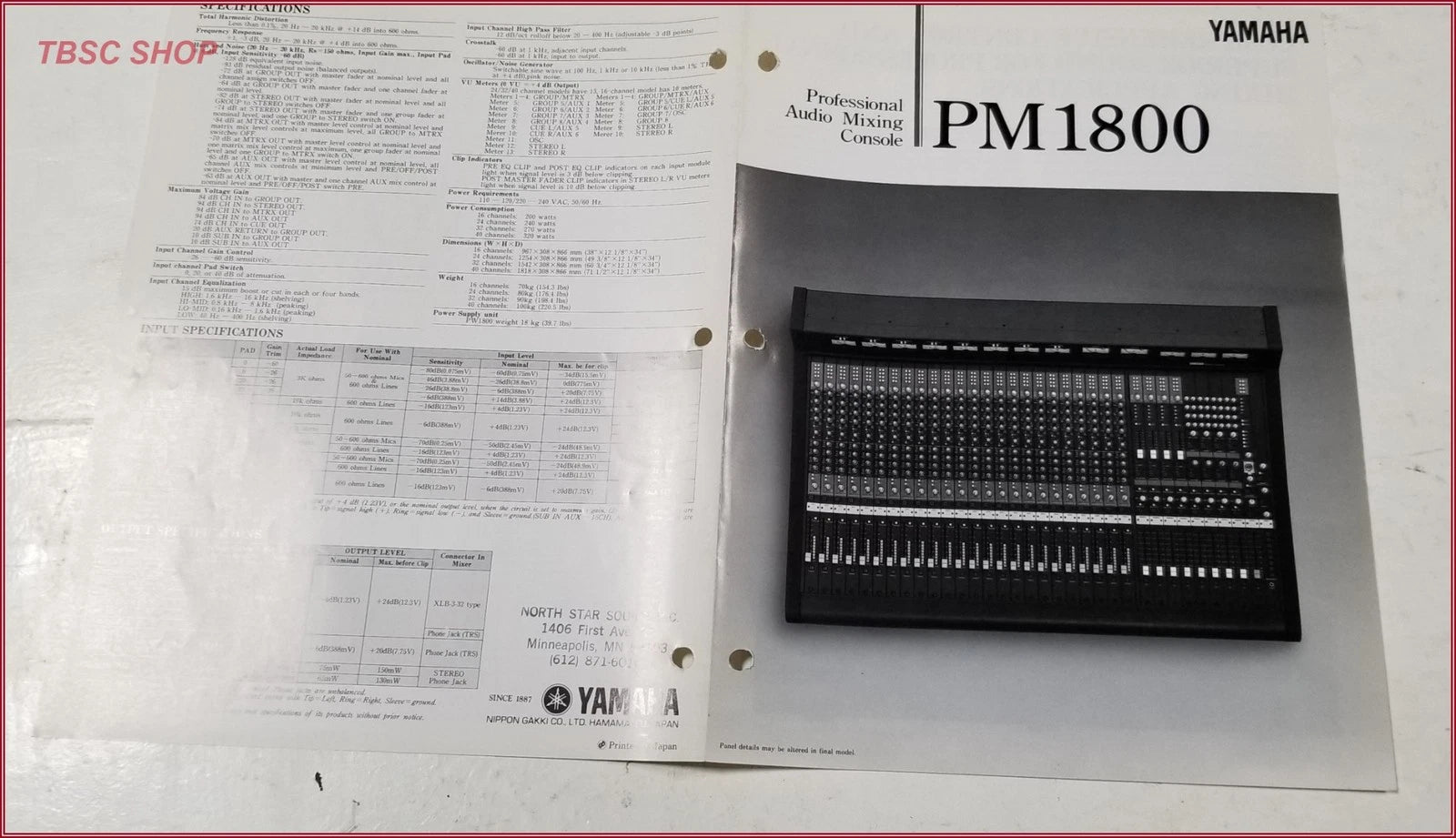 Yamaha PM1800 Mixing Console Sales Brochure