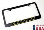 Matte Black Premium License Plate Frame w/ Yellow Outline for Lowrider