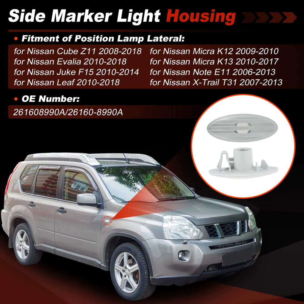 Set of 2 Side Indicator Light Housings for Nissan Cube Juke Leaf Note (–) 261608990A