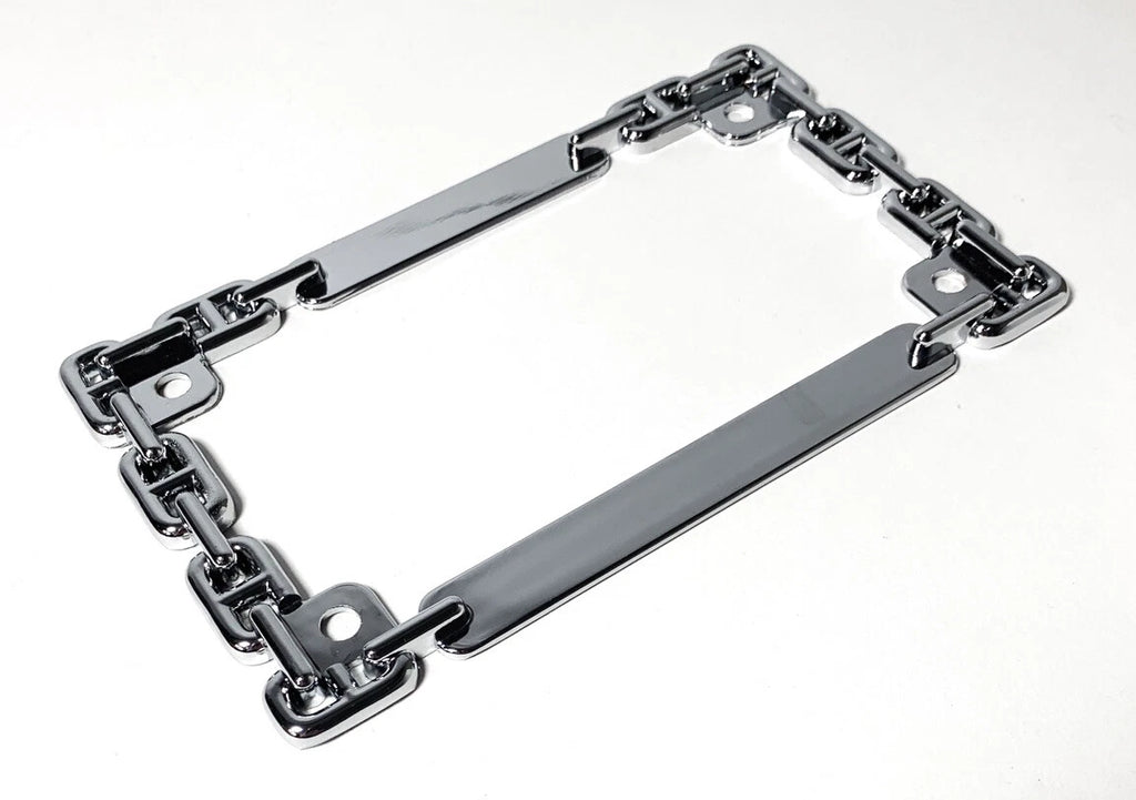 Chrome Metal Chain License Plate Tag Frame for Motorcycle Universal (All Years)