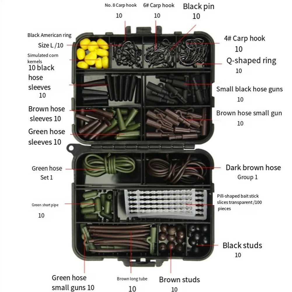 272 Piece Carp Fishing Accessory Kit with Hooks, Swivels, Beads, Connectors