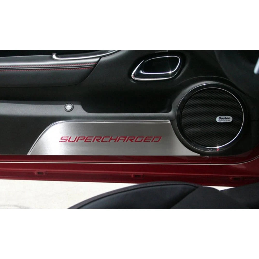 Door Panel Kick Plates Replacement with Yellow Carbon Fiber Inlay for Camaro (2010–2015)
