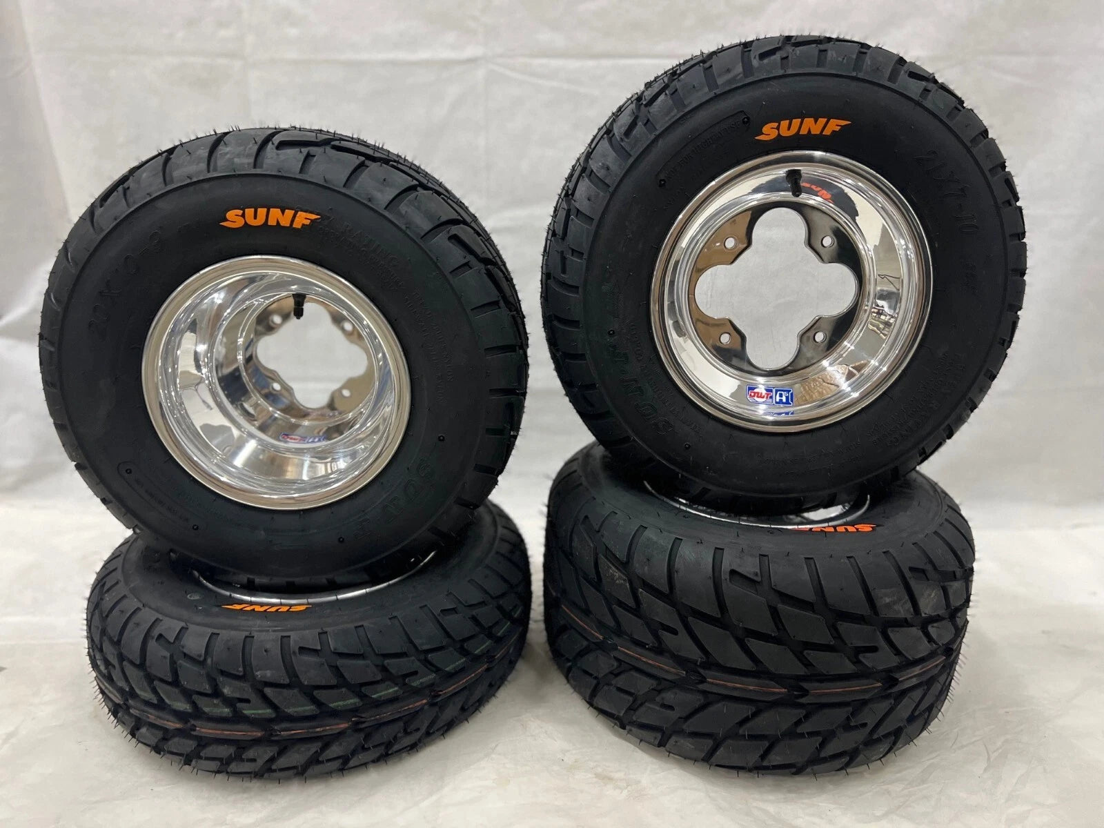 DWT A5 Polished Wheels & Sunf Street Tires for Kawasaki KFX400 KFX450R (2003–2014)