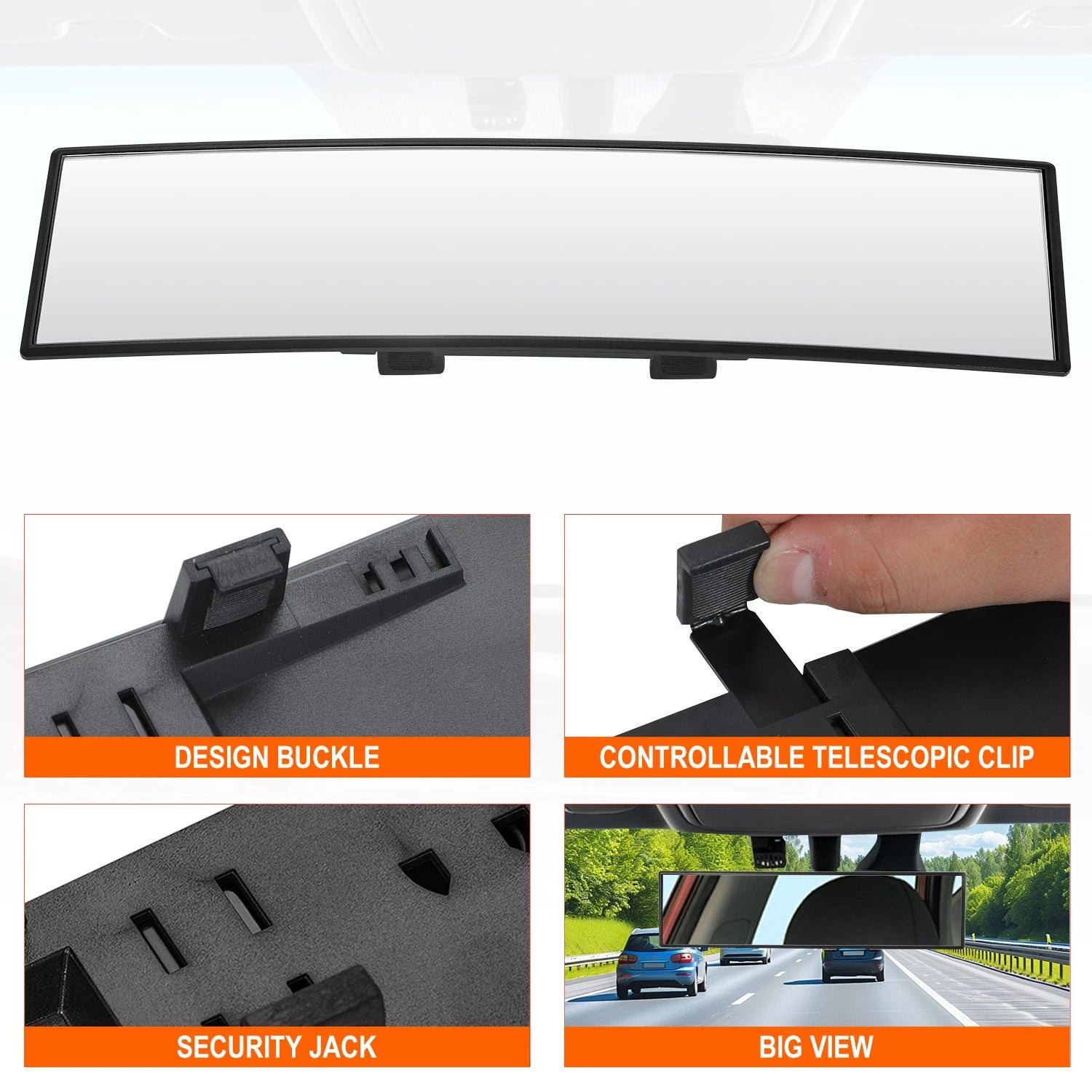 Universal Clip On Convex Panoramic Wide Angle Rear View Mirror for Cars