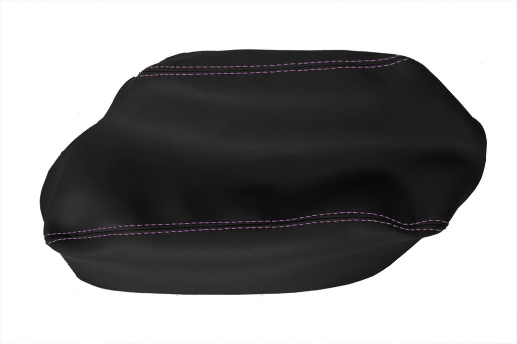 Leather Console Lid Armrest Cover for Subaru Crosstrek (2018–2020) Black Purple Stitch