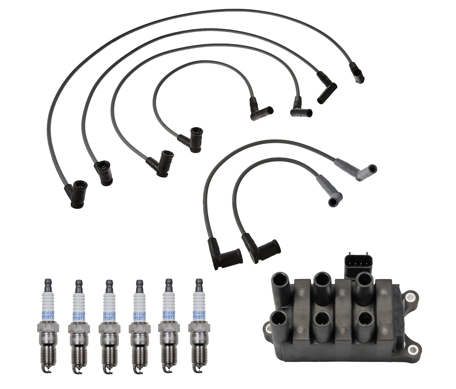 Set of 6 Denso Ignition Coil Wire Spark Plug Kit for Ford Mazda 3.0L V6