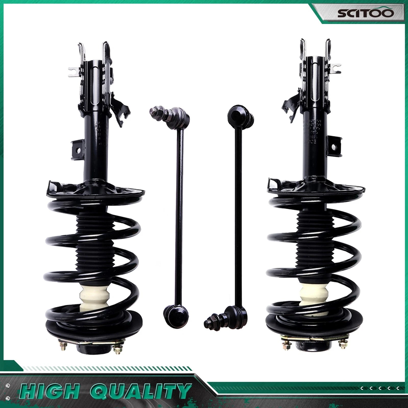 4pc Front Strut w/ Coil Spring & Sway Bar Link Kit for Nissan Quest (2004–2009)