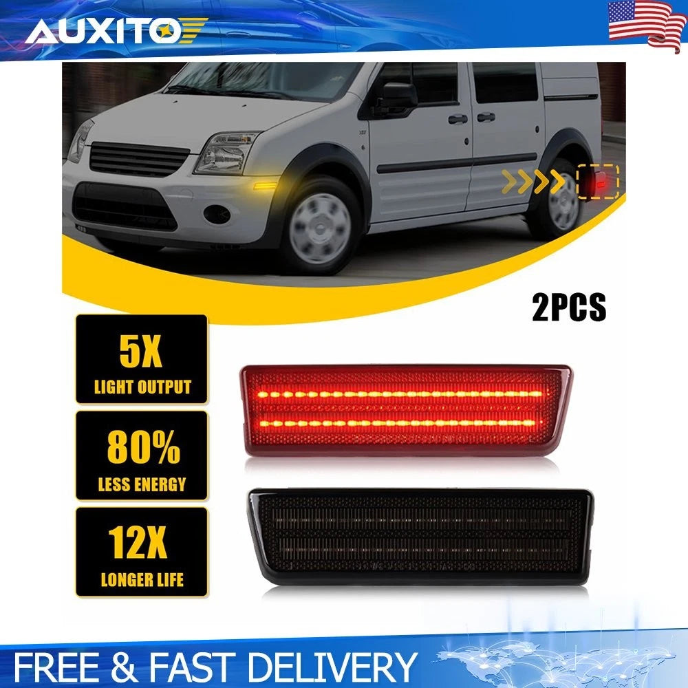 Smoke Lens Red LED Rear Side Marker Lights for Ford Transit Connect (2010–2013)