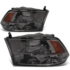 Smoked Housing Amber Side Quad Headlight Set for Dodge Ram Pickup (2009–2018)