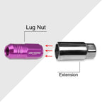 Set of 20 M12X1.25 Purple Closed End Cone Hex Wheel Lug Nuts + Extensions 20mm