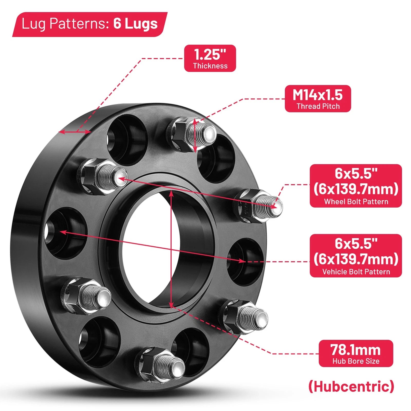 Set of 4 Hubcentric Wheel Spacers 1.25" for Chevy Avalanche 1500 (2002-2006)