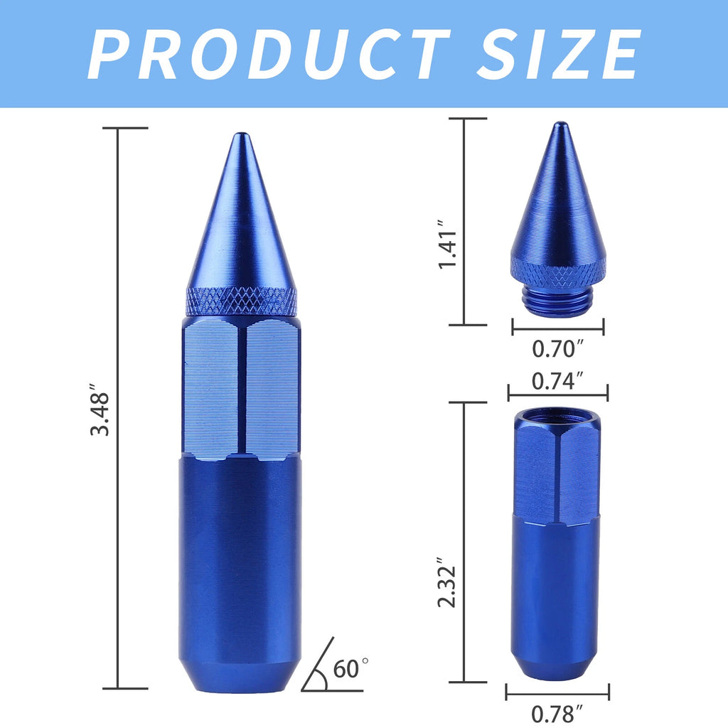 20pcs Arrow Style Blue Spiked Racing Wheel Lug Nuts M12 x 1.5mm