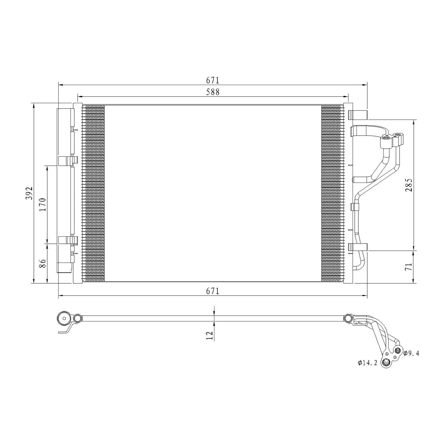 Replacement A/C Condenser Stock Repair Part For 2014 Kia Forte