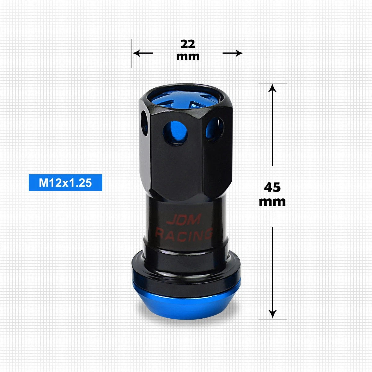 20Pc M12X1.25 Blue JDM Closed End Lug Nuts with Spline Locks & Key