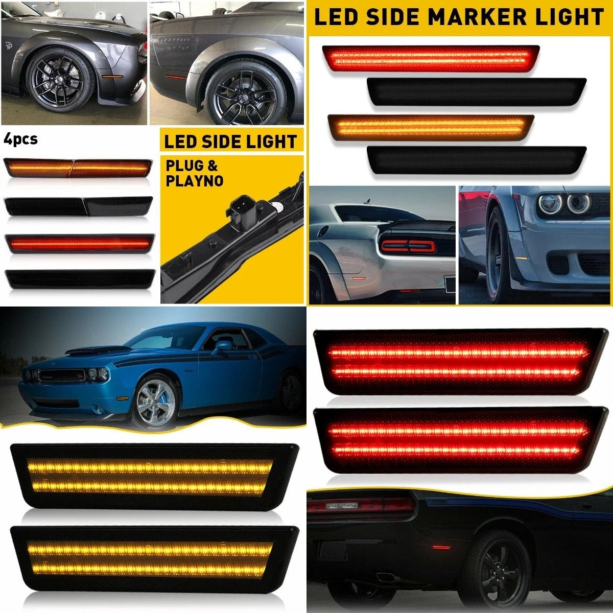 LED Smoked Front Rear Side Marker Lamp for Dodge Challenger SRT (2015–2023) 68195796AB H