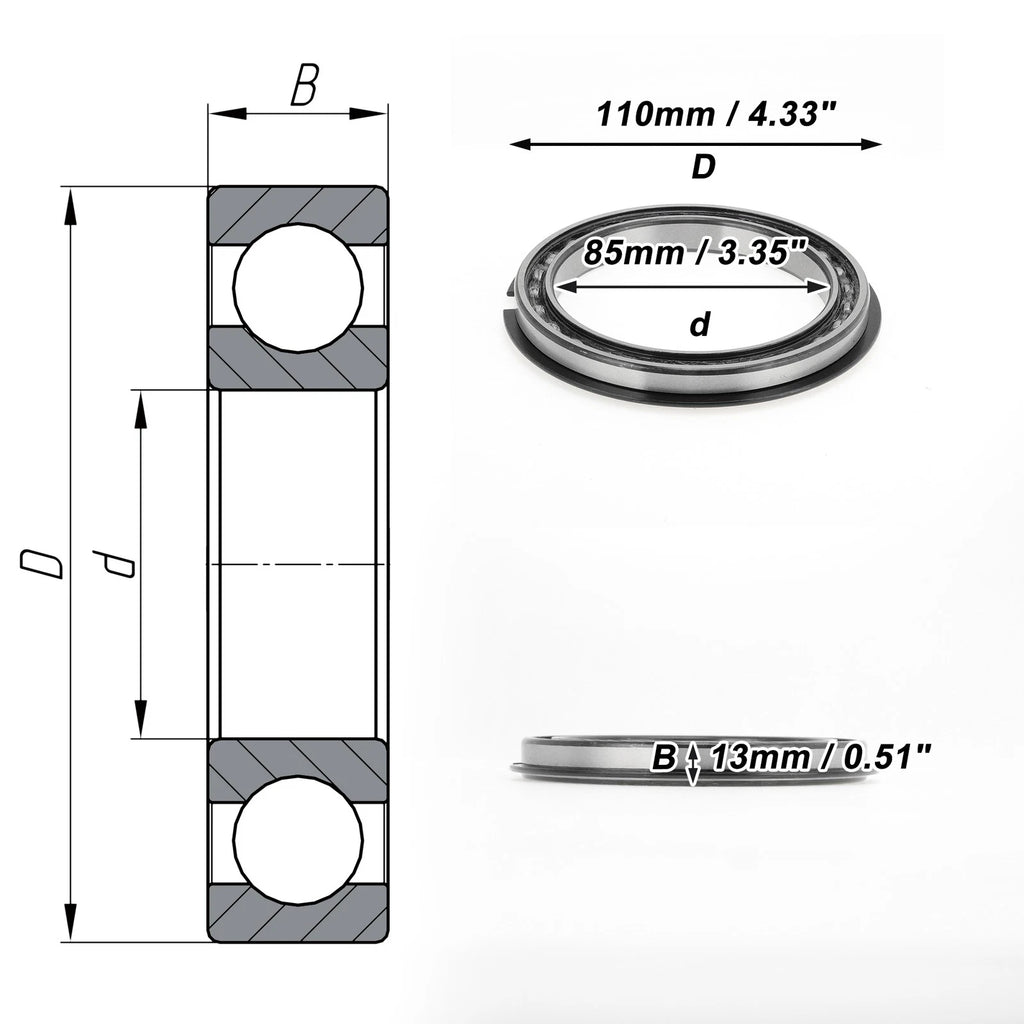 Deep Groove Ball Bearing 6817NR for Scooter Skateboard Wheel (P0 85x110x13mm)