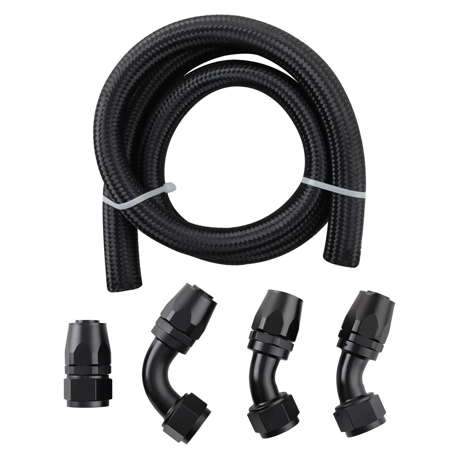 5ft Nylon Braided Fuel Hose Line with 90 & 45 Degree Fittings for Universal