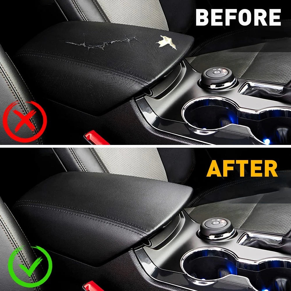 Leather Console Lid Armrest Cover for Ford Explorer (2011-2018) Black Stitch