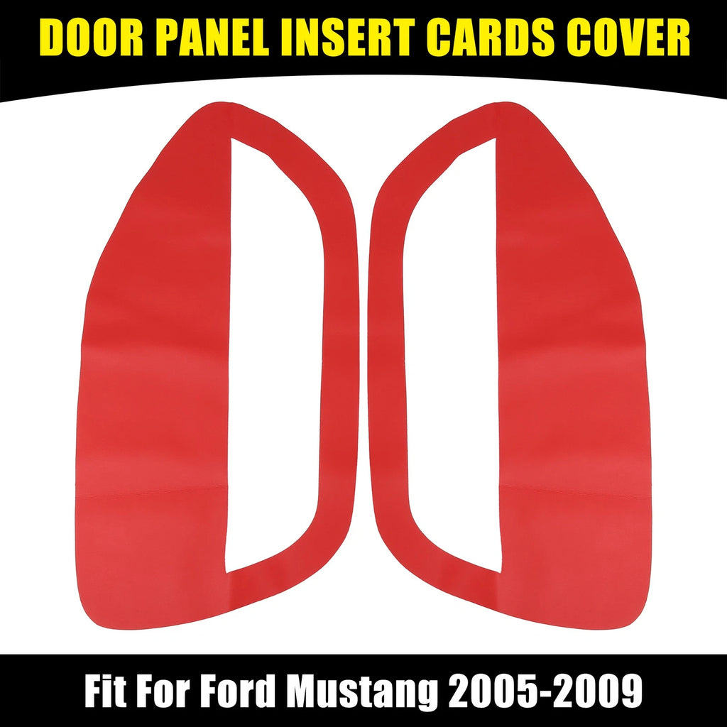 Pair Red Microfiber Leather Door Panel Insert Cards for Ford Mustang 