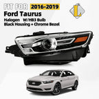Halogen Headlight for Ford Taurus (2016–2019) Black Housing W/HB3 Bulb Left