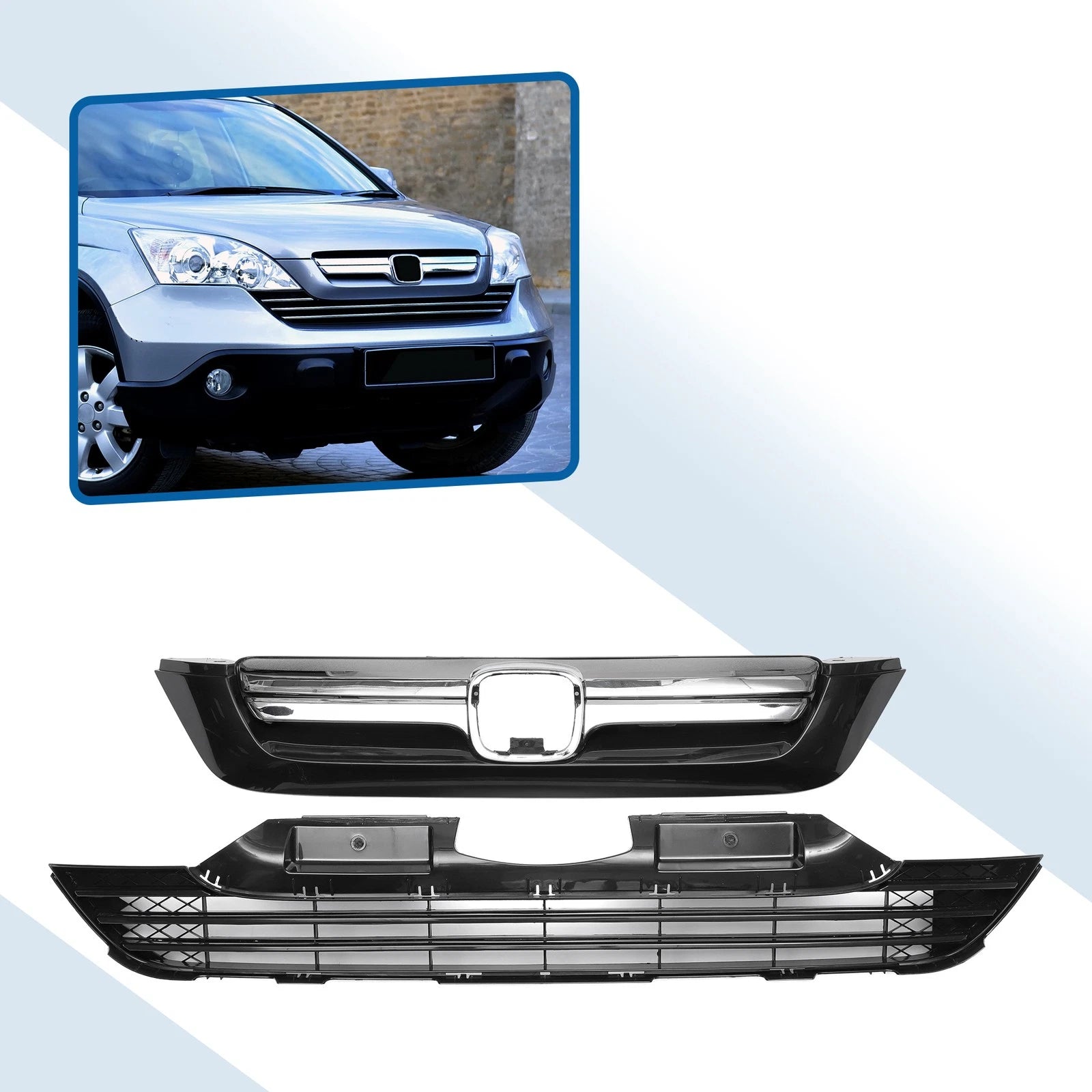 Front Bumper Grille for Honda CR-V (2007–2009) Chrome Black 1 Set