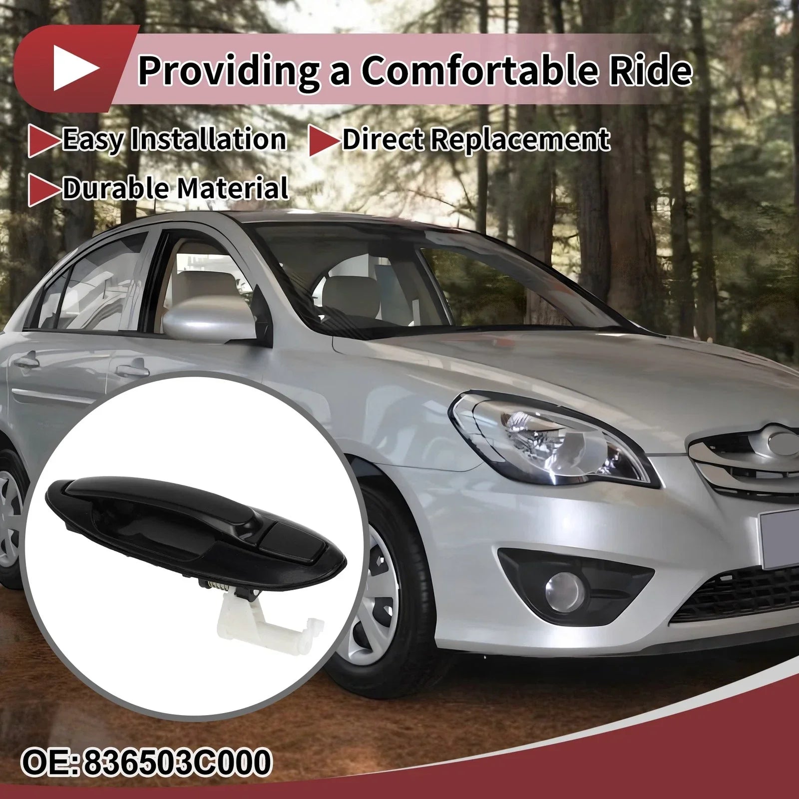 Exterior Door Handle for Hyundai Sonata Rear Right Black ABS (2011-2019)